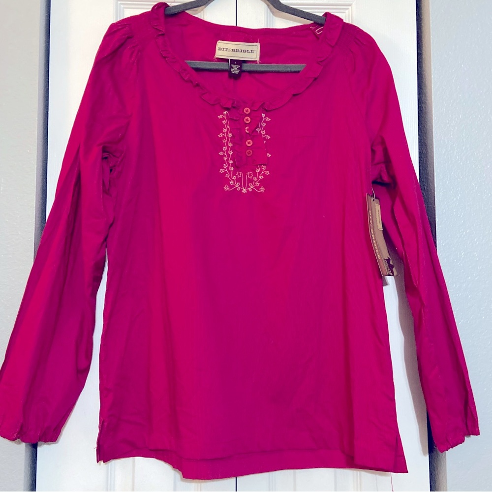 NWT Bit & Bridle ladies size L dark pink long sleeve shirt